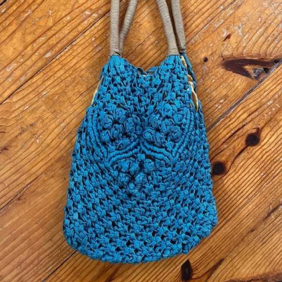 Chan Luu Rare Beautiful Blue Vintage Chan Luu for Anthropologie Macrame Handbag - Picture 4 of 4